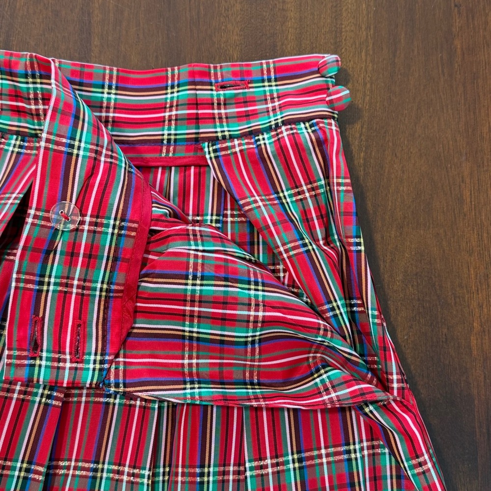 Charter Club Womens Pleated Maxi Skirt 8 Red Metallic Vtg Christmas Tartan Plaid - Picture 5 of 10